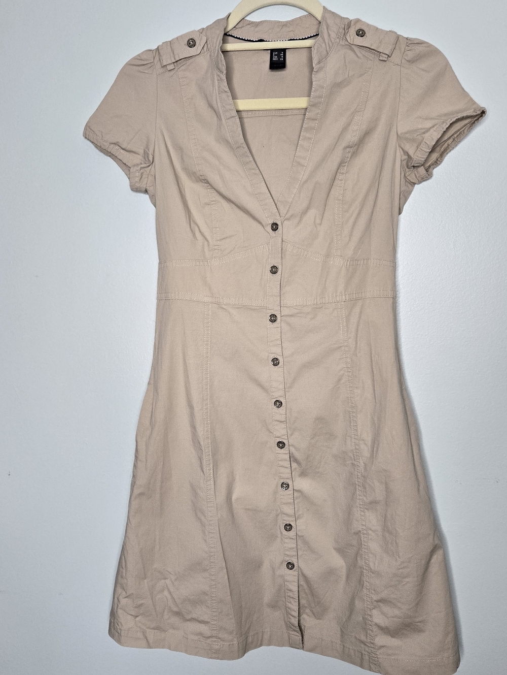 Mango Basics Tan Khaki Short Sleeve Safari Dress S